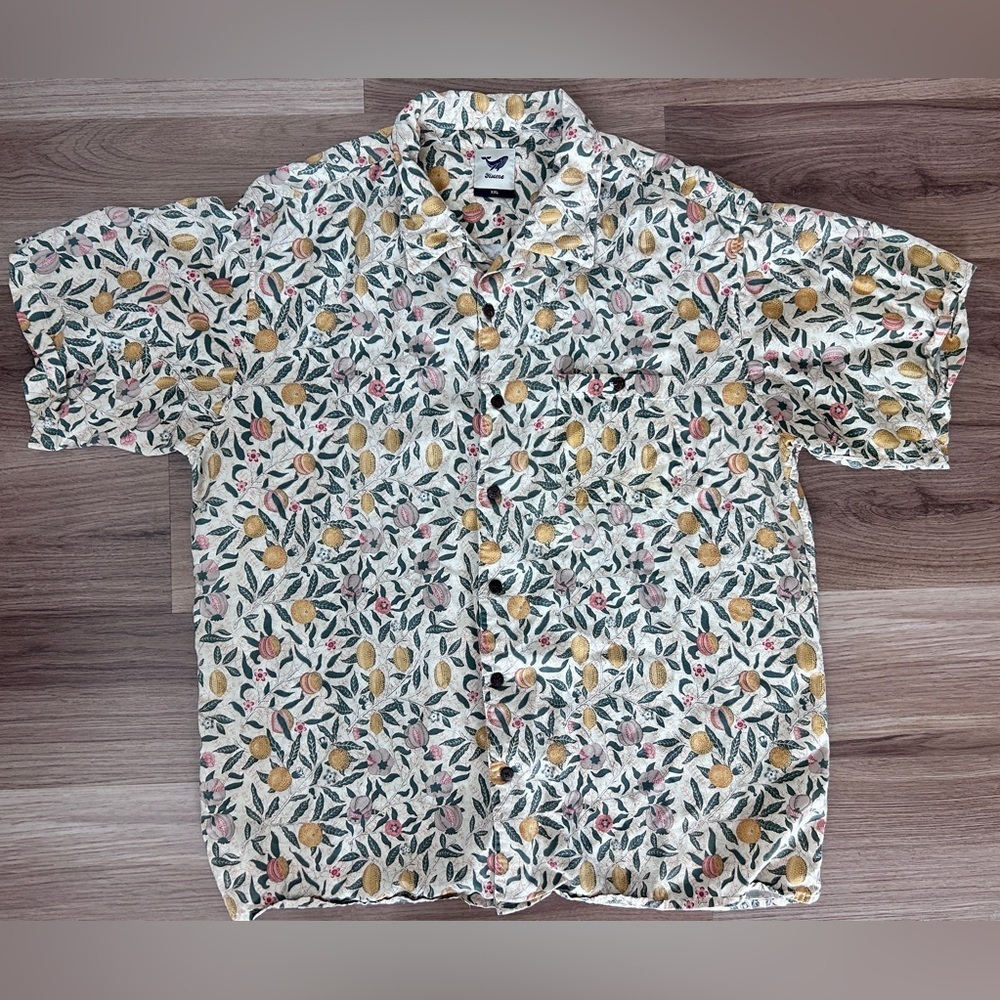 Yiume William Morris Fruit Print Hawaiian Shirt Short Sleeve Tencel Mens 2XL